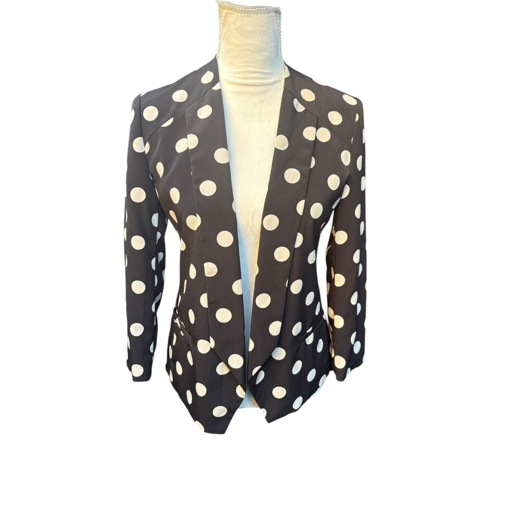 Anthropologie Corey Lynn Calter Polka Dot Point Open Gront 3/4 Sleeve Blazer - 2 - Picture 3 of 10